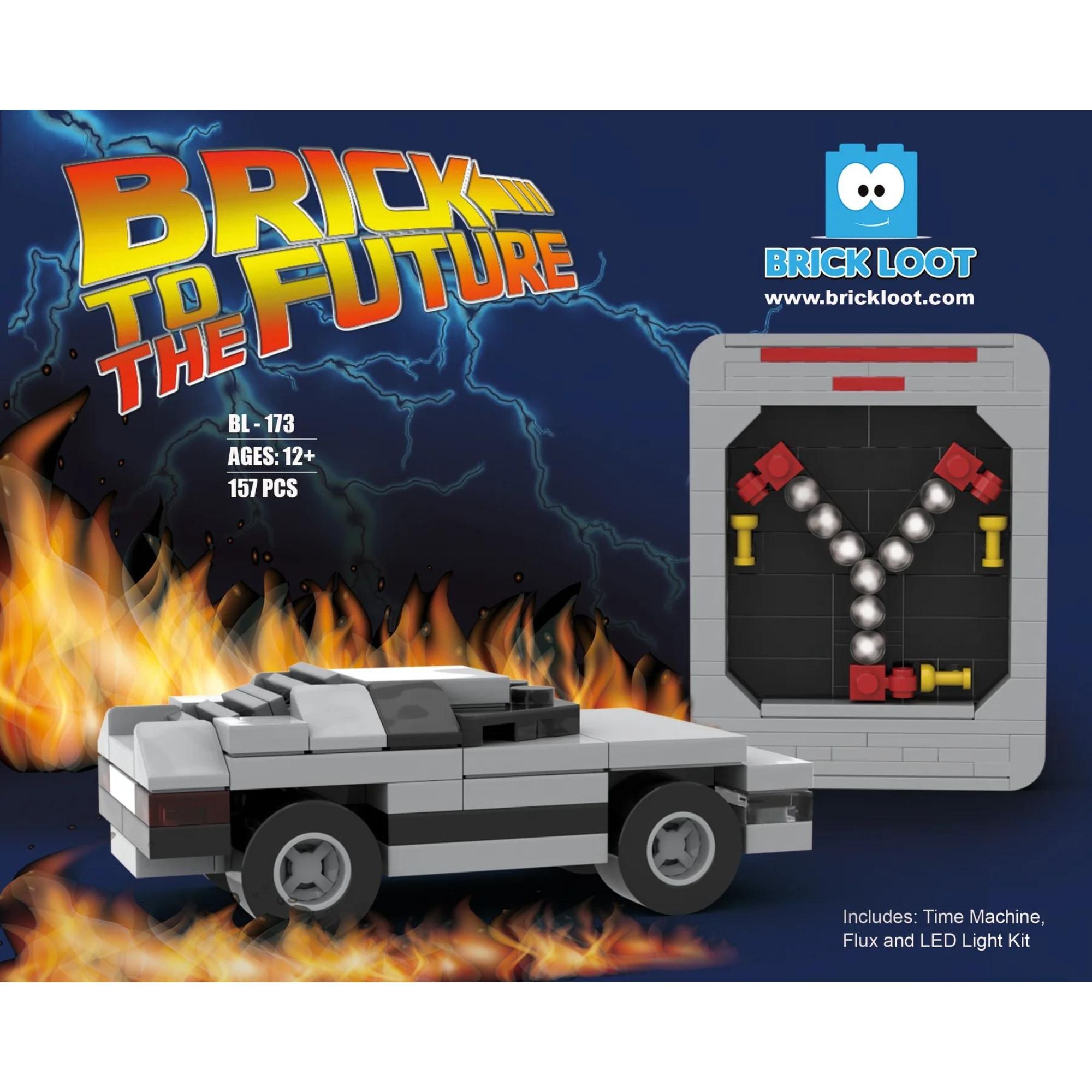 Exclusive Brick Loot Flux Capacitor with LED Light Kit and Time Machine DeLorean Car