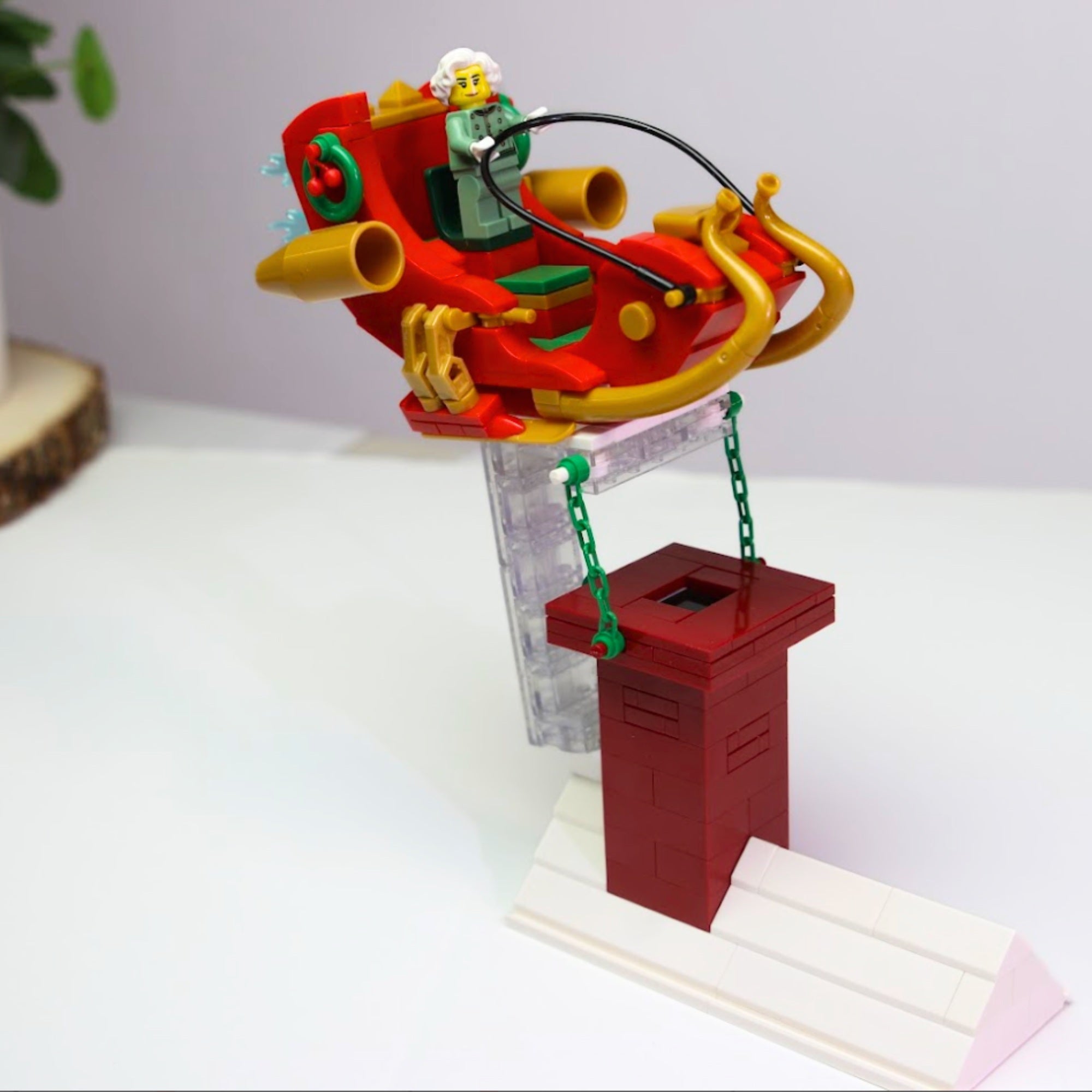 Levitating Christmas Sleigh Tensegrity Building Set – Floating Santa Sleigh Over Chimney Holiday Display