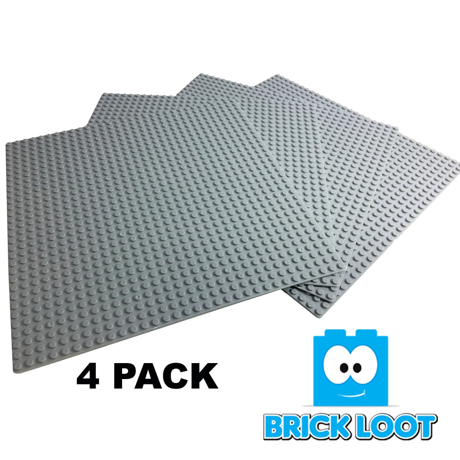 Brick Loot Custom Baseplate Bundle 4 Pack 32x32 10”x10” GRAY Compatible With LEGO® and all major brick brands