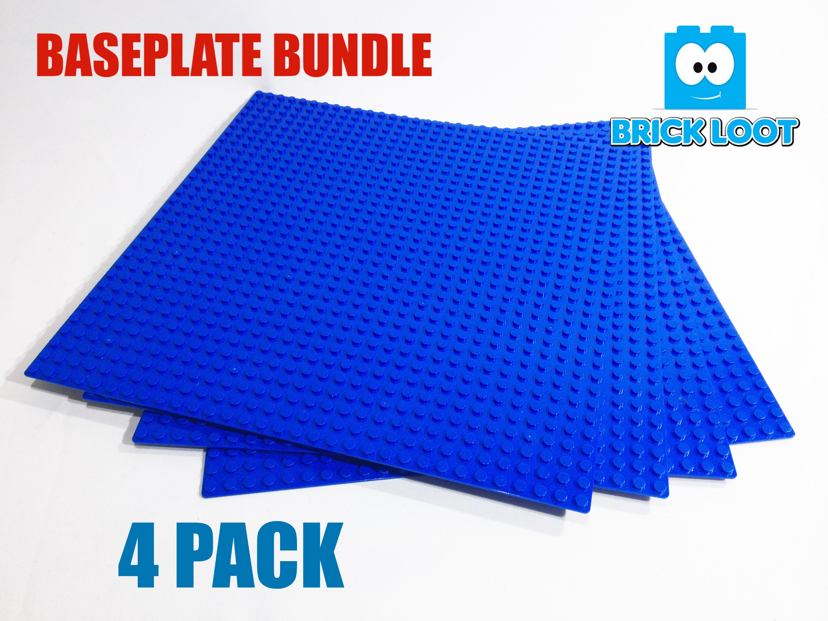 Brick Loot Custom Baseplate Bundle 4 Pack 32x32 10”x10” BLUE Compatible With LEGO® and all major brick brands