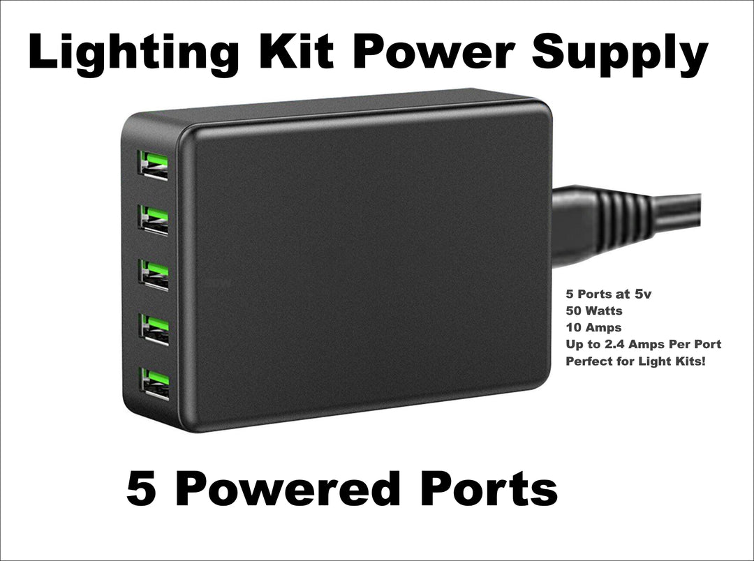 5 Port Smart USB 2.0 5V Power Supply - 50 Watts of Power! (Up to 2.4 Amps per port) for Light Kits!