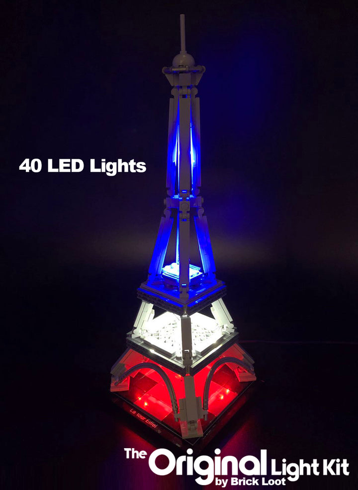 LEGO Architecture Eiffel Tower set 21019 with the beautiful Brick Loot LED Light Kit installed!