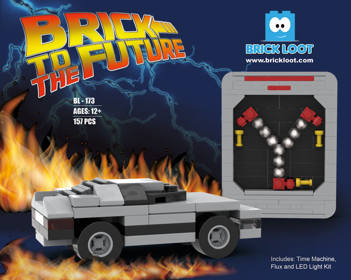 Exclusive Brick Loot Flux Capacitor with LED Light Kit and Time Machine DeLorean Car