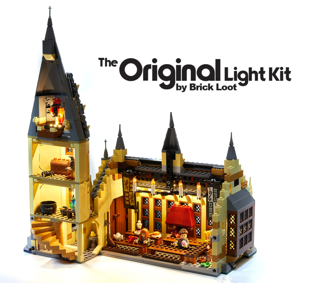 LEGO Hogwarts Great Hall set 75954, with the Brick Loot LED Light Kit.