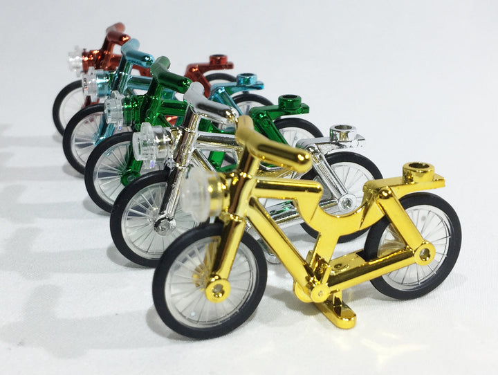 Brick Loot Minifigure Bicycles Chrome Bikes for LEGO® and other major brick brands. Available in red, blue / azure, green, silver, yellow / gold.