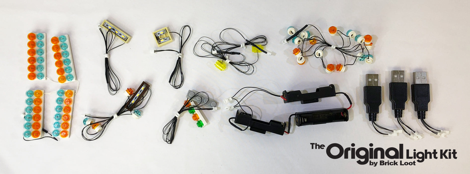 Custom LED Light strings custom designed by Brick Loot for the LEGO Winter Village Market set 10235. Powered through battery packs and USB.