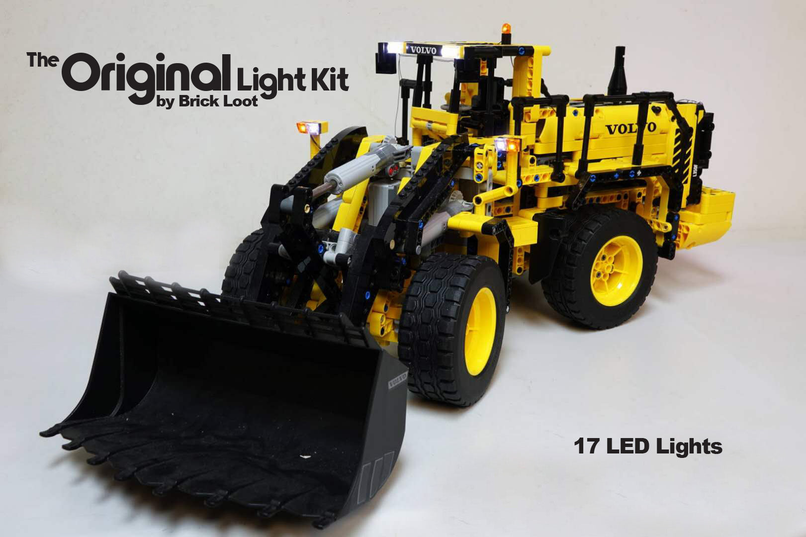 LEGO Technic Volvo L350F set 42030 with the Brick Loot Custom LED Light Kit installed.