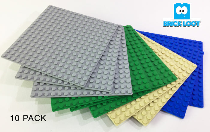 Brick Loot Custom Baseplate Bundle 10 Pack -16x16 5”x5” Compatible With LEGO® and  all major brick brands 4 colors