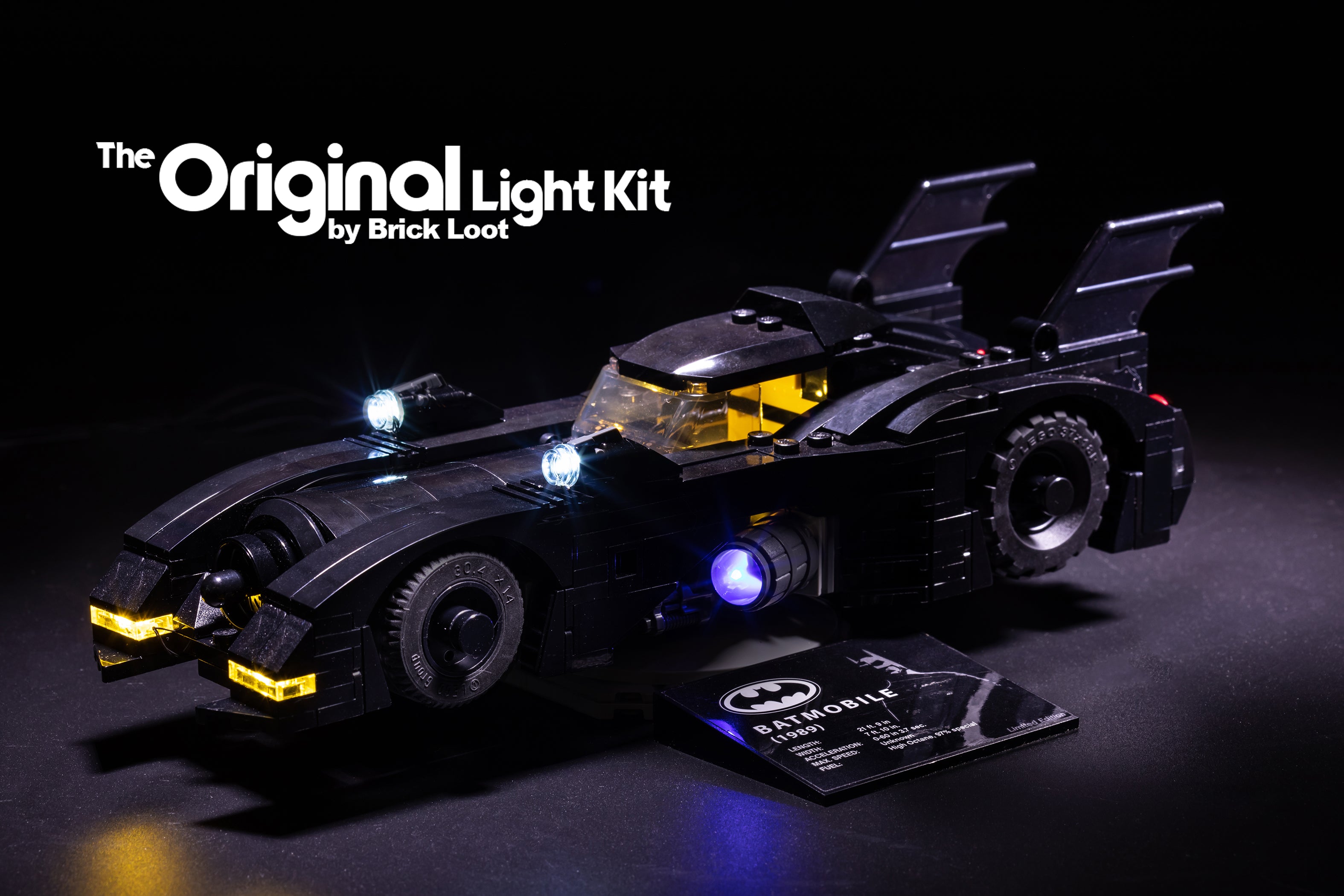  LEGO 1989 Batmobile Mini - Limited Edition - set 40433 with Brick Loot LED Light Kit installed. 