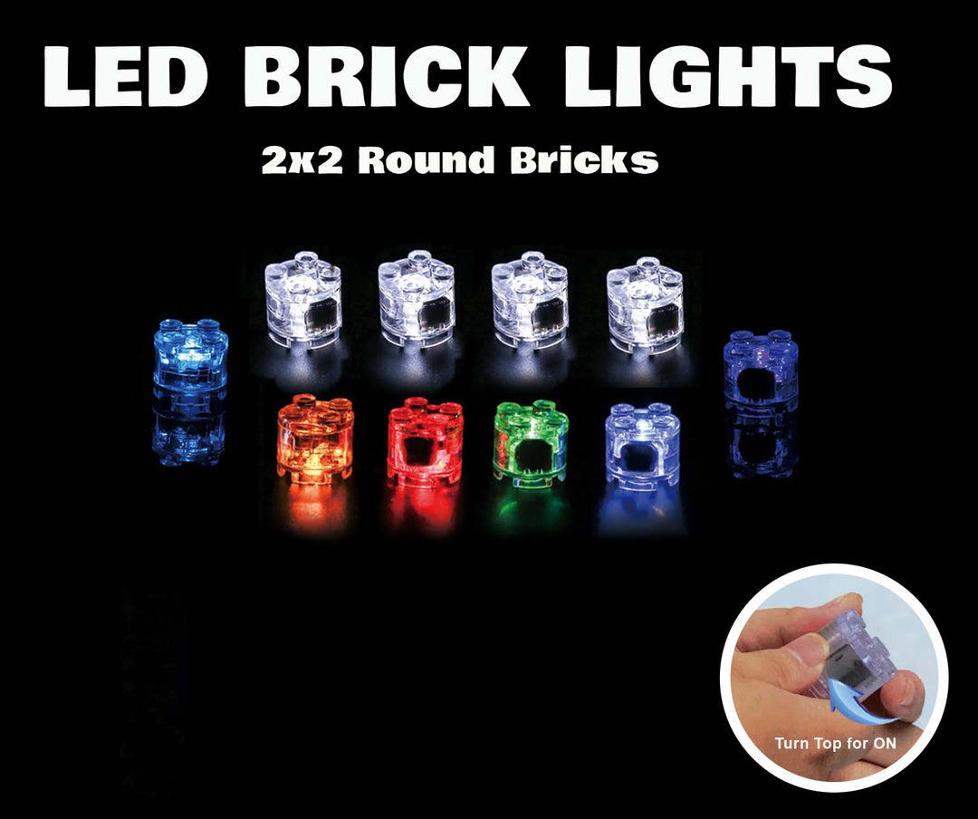 2x2 Round Brick LED Packs - Red, RGB, Yellow, Blue, White and Green