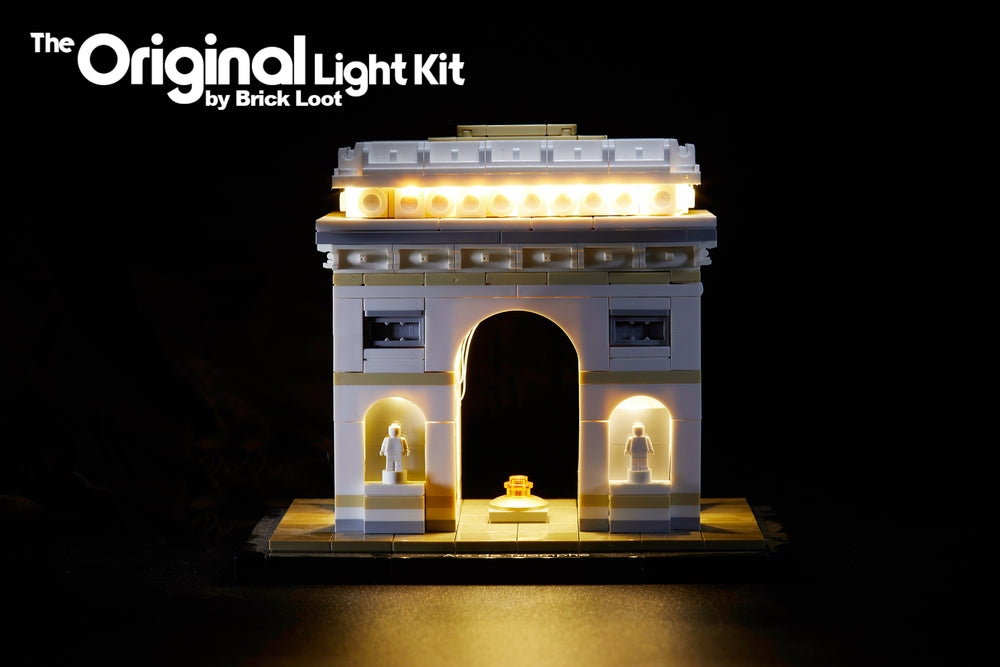 LEGO Architecture Arc de Triomphe set 21036, beautifully illuminated with the Brick Loot LED Light Kit. 