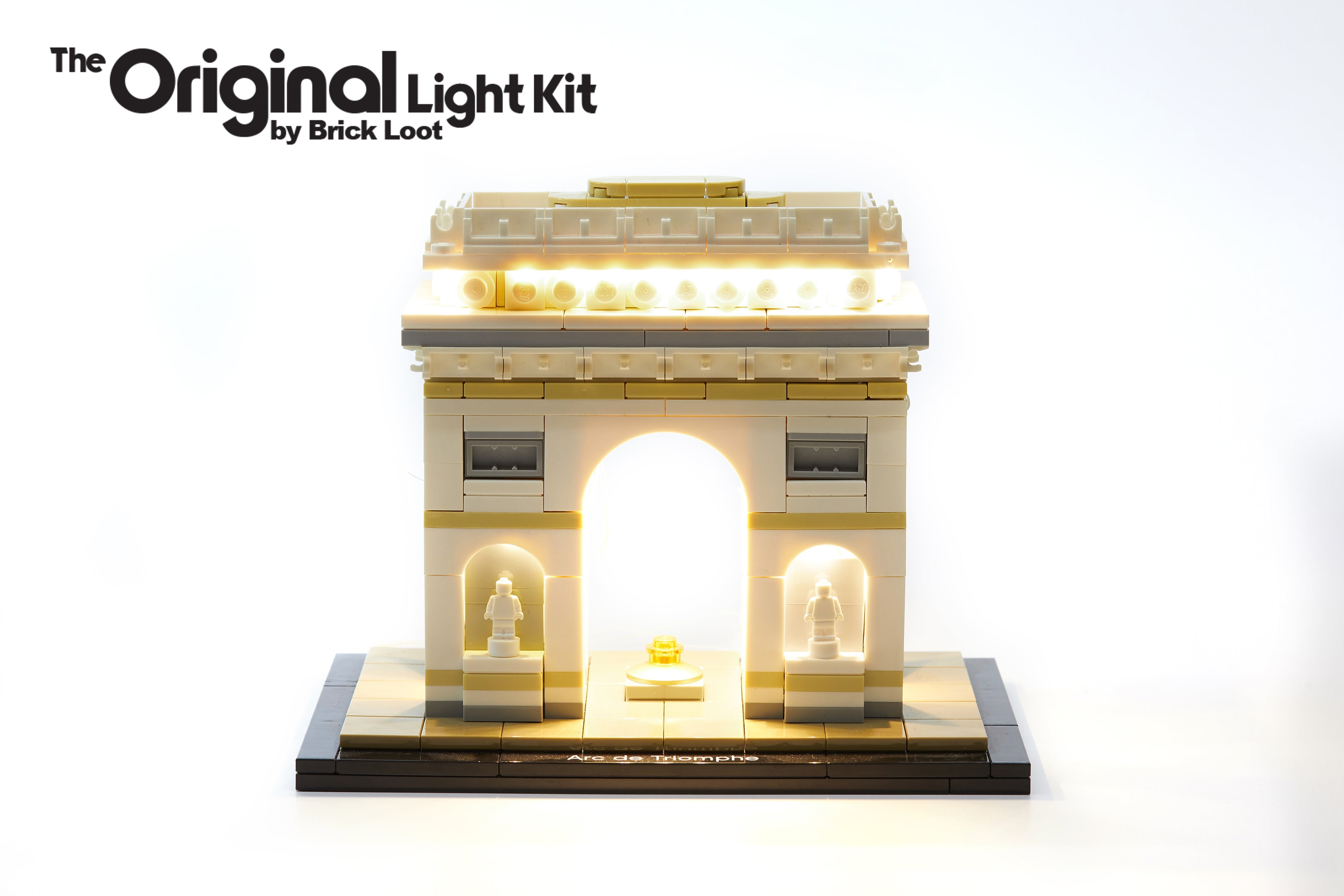 LEGO Architecture Arc de Triomphe set 21036, beautifully illuminated with the Brick Loot LED Light Kit. 