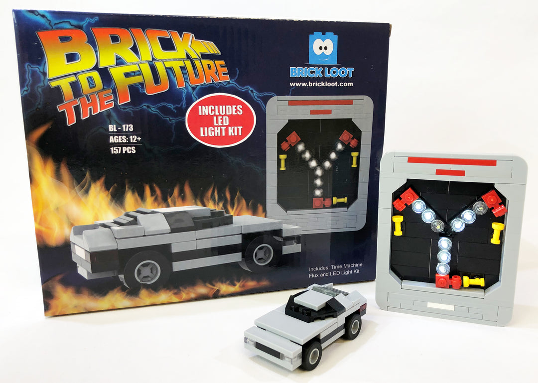 Exclusive Brick Loot Flux Capacitor with LED Light Kit and Time Machine DeLorean Car