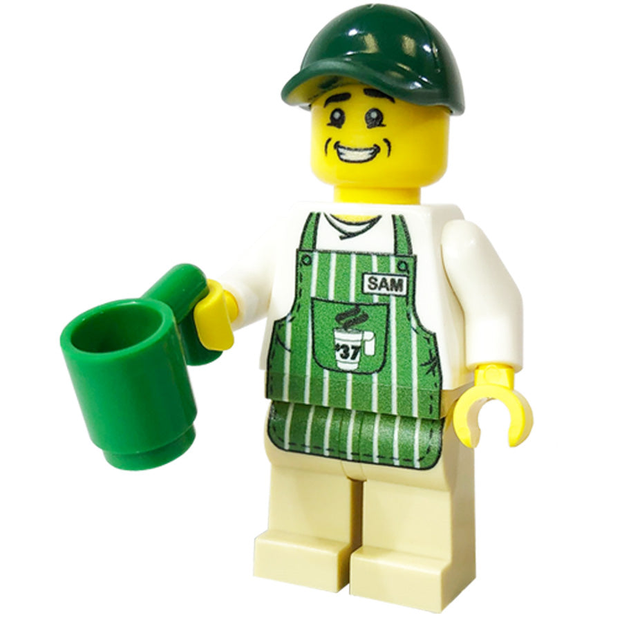 Brick Loot Exclusive Coffee Barista Custom Printed Minifigure on LEGO® Parts LIMITED EDITION