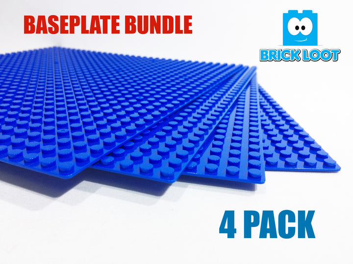  Brick Loot Custom Baseplate Bundle 4 Pack 32x32 10”x10” BLUE Compatible With LEGO® and all major brick brands