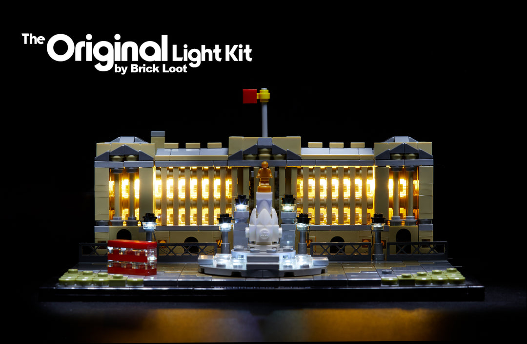 LEGO Architecture Buckingham Palace set 21029, beautifully illumuniated with the Brick Loot LED Light Kit.