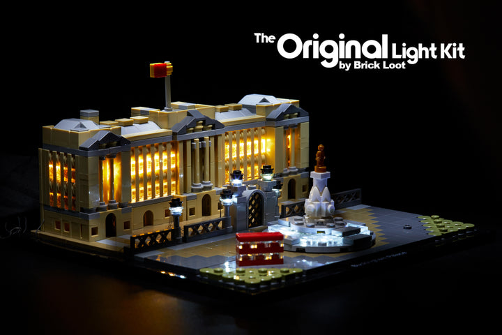 LEGO Architecture Buckingham Palace set 21029, beautifully illumuniated with the Brick Loot LED Light Kit.
