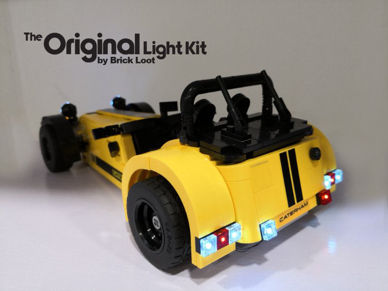 LEGO Caterham Seven 620R set 21307 with the custom Brick Loot LED Light Kit.