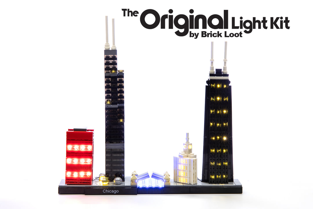 LEGO Architecture Chicago Skyline set 21033, illuminated with the Brick Loot LED Kit - brilliant day or night!