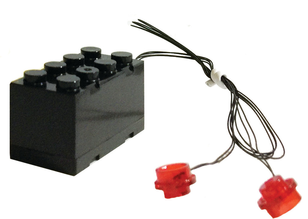 Brick Loot LED Light Kit for LEGO Sets - Double Red Blinking LEGO Studs with Black 2x4 Battery Brick (Batteries included).