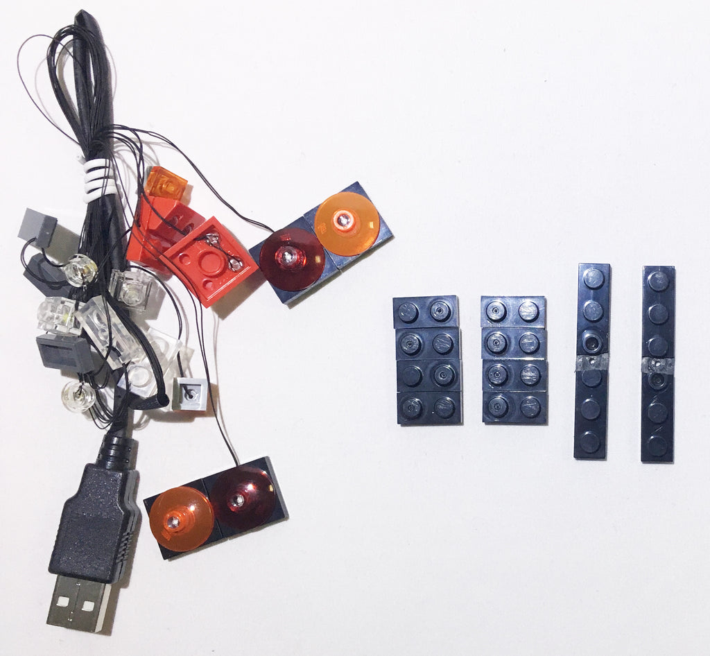 Handmade LED strings, powered through USB, custom-designed by Brick Loot for the LEGO Ferrari F40 set 10248.