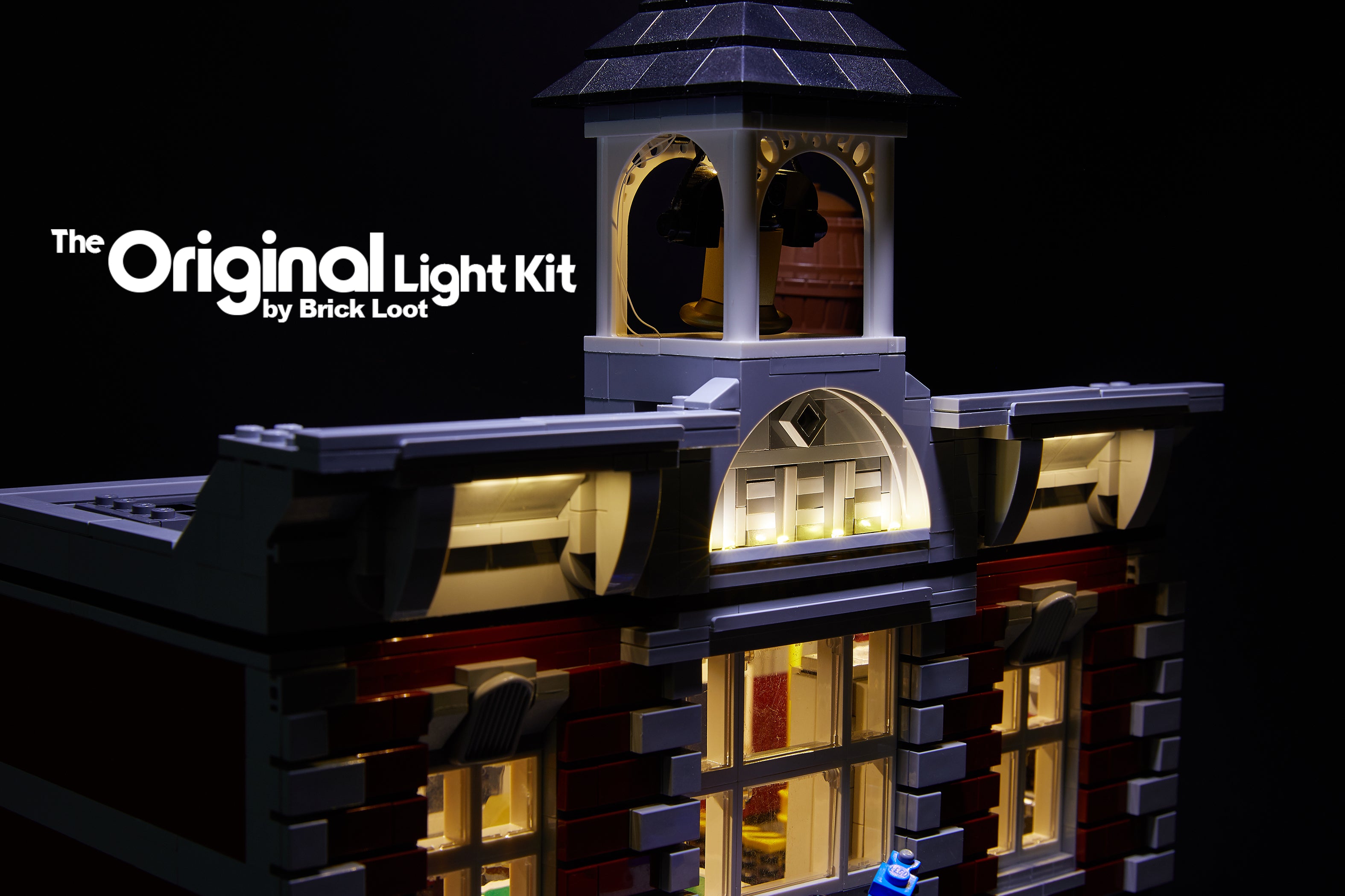 Close-up of the LEGO Fire Brigade set 10197, with the Brick Loot Custom LED kit installed. Brilliant interior and exterior lights light up this set during the day and at night! 