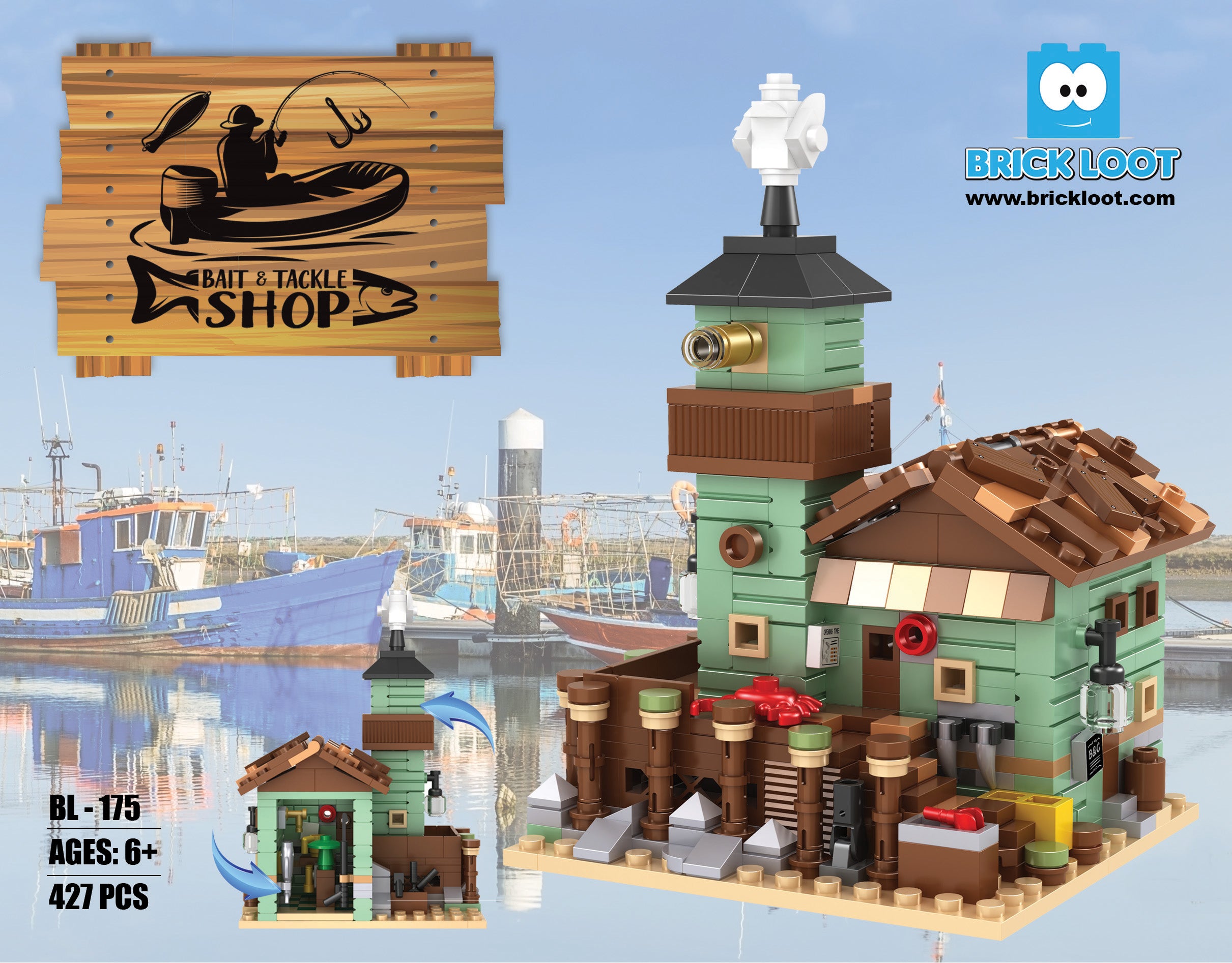 Mini City - Bait & Tackle Shop - Fishing Store Brick Set