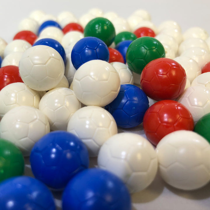 Brick Loot 100-pack of 70 white, 10 red, 10 blue, and 10 green minifigure-size soccer balls, perfect for Great Ball Contraption (GBC) Builds and Rube Goldberg Machines. 100% LEGO Compatible.