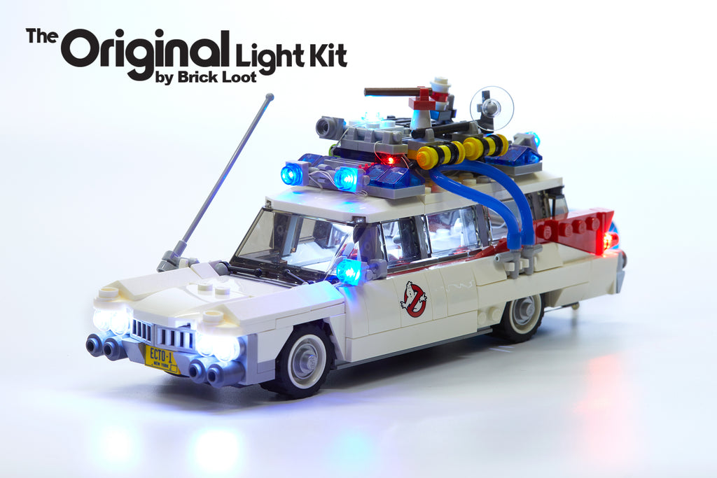 LEGO Ghostbusters Ecto-1 set 21108 with Brick Loot LED Light Kit installed!
