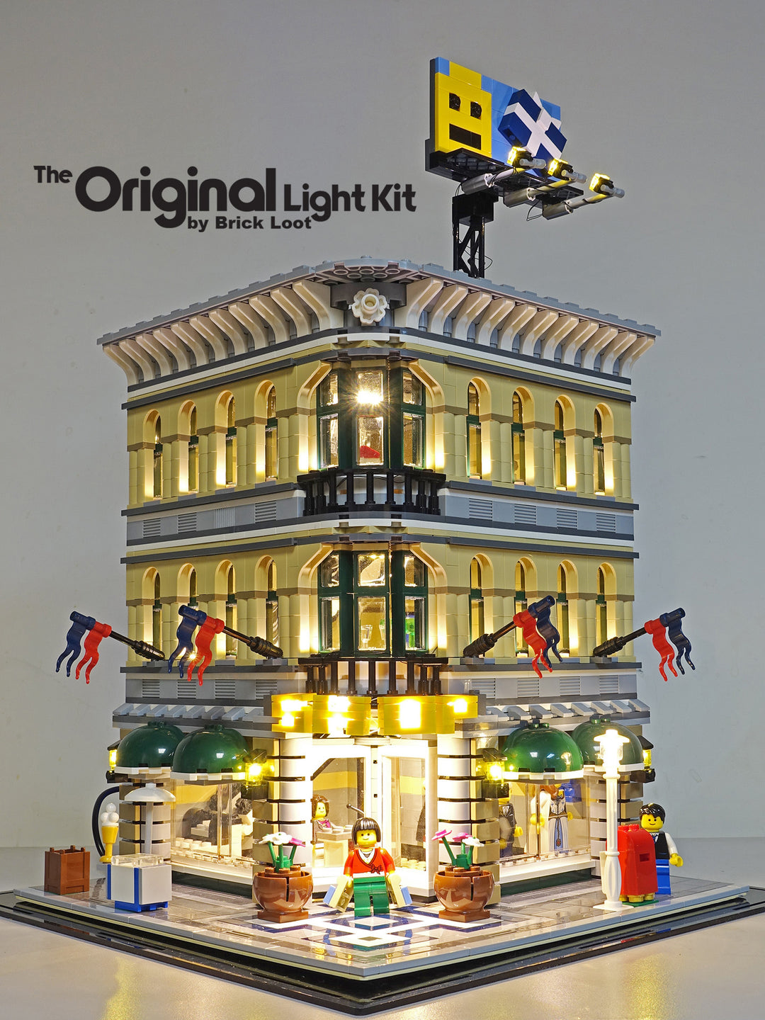 LEGO Grand Emporium set 10211 with the Brick Loot LED Light Kit installed. Brilliant day or night.