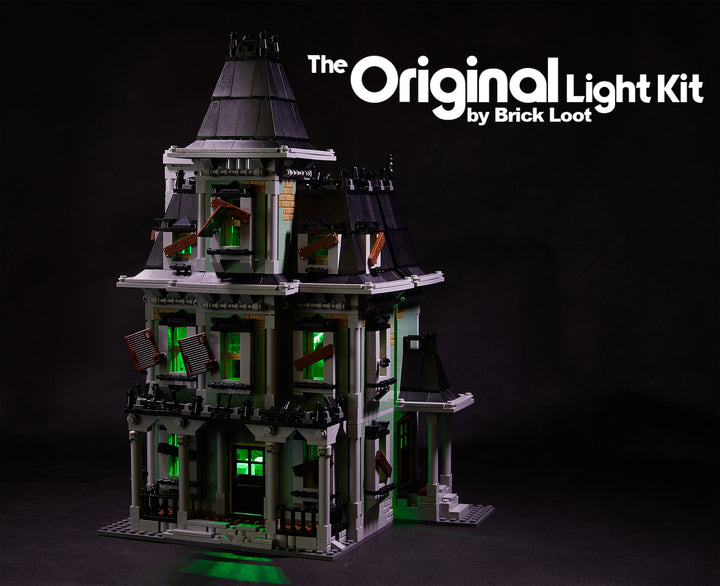 Brick Loot neon green LEDs light up the LEGO Haunted House set 10228.