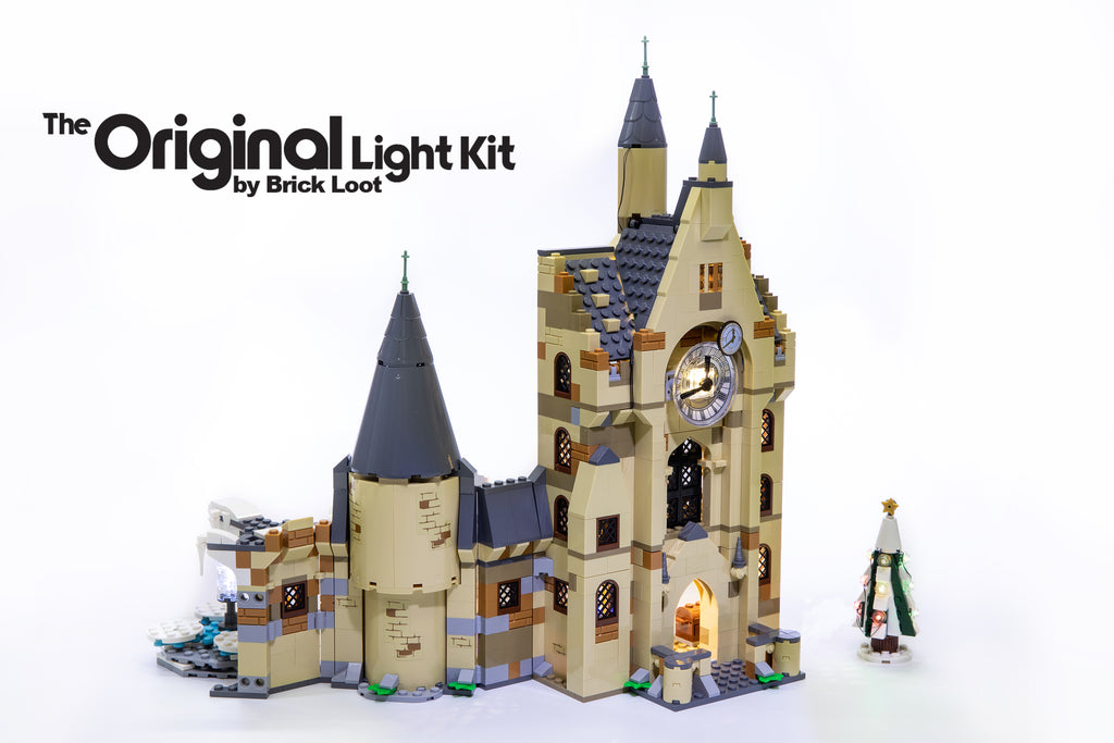 LEGO Harry Potter Hogwarts Clock Tower set 75948 with the Brick Loot LED Light Kit.