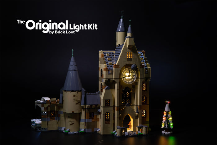 LEGO Harry Potter Hogwarts Clock Tower set 75948 with the Brick Loot LED Light Kit.