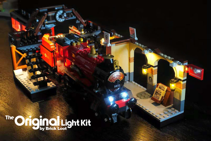 LEGO Harry Potter Hogwarts Express train set 75955 with the Brick Loot LED Lighting Kit.