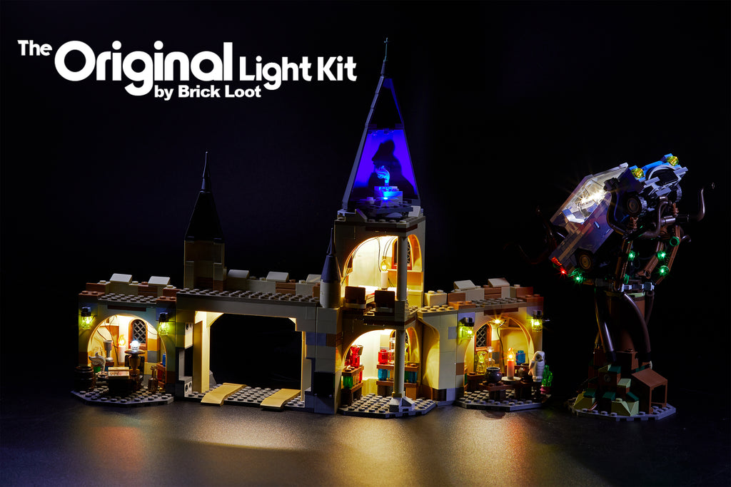 LEGO Harry Potter Hogwarts Whomping Willow set 75953 with the colorful Brick Loot LED Light Kit.
