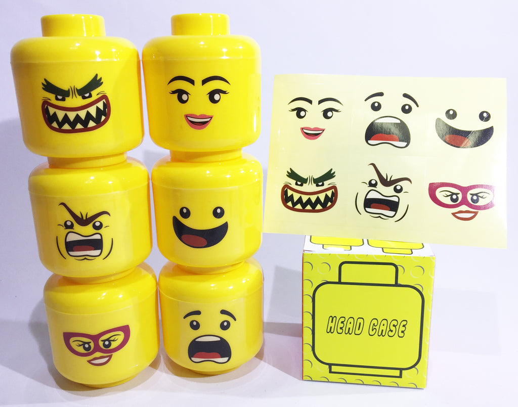 Brick-Loot-Party-Favor-LEGO-Yellow-Head-Case-With Sticker-Set-and-Box-and-Stickers-Applied