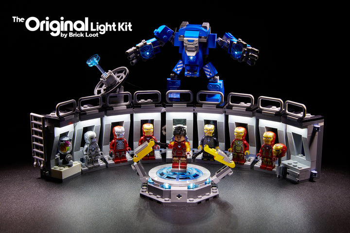 LEGO Iron Man Hall of Armor set 76125 with the Brick Loot LED Light Kit