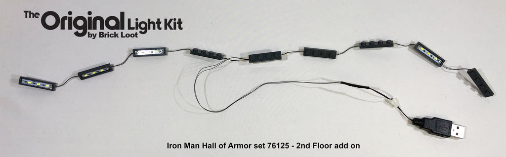 Brick Loot Iron Man LED Light Kit strings for the 2nd floor of the LEGO Iron Man Hall of Armor set 76125.