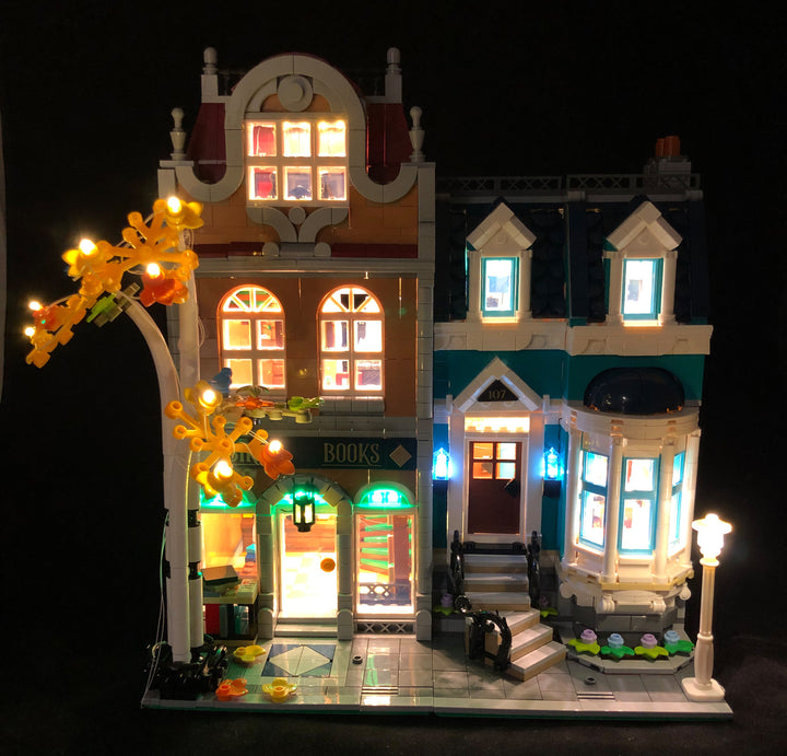 Brick Loot LED Lighting Kit for LEGO® Creator Expert Bookshop set 10270. The interior and exterior of this LEGO set is beautifully illuminated!