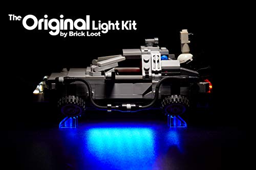 LEGO The DeLorean Time Machine set 21103 with the Brick Loot LED Light Kit. Featured here is the cool undermount lighting. 
