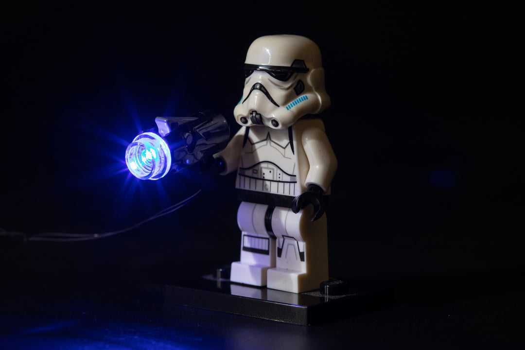 LED Blaster Gun: Red, Blue and White - LIGHT LINX  - works with LEGO bricks - by Brick Loot