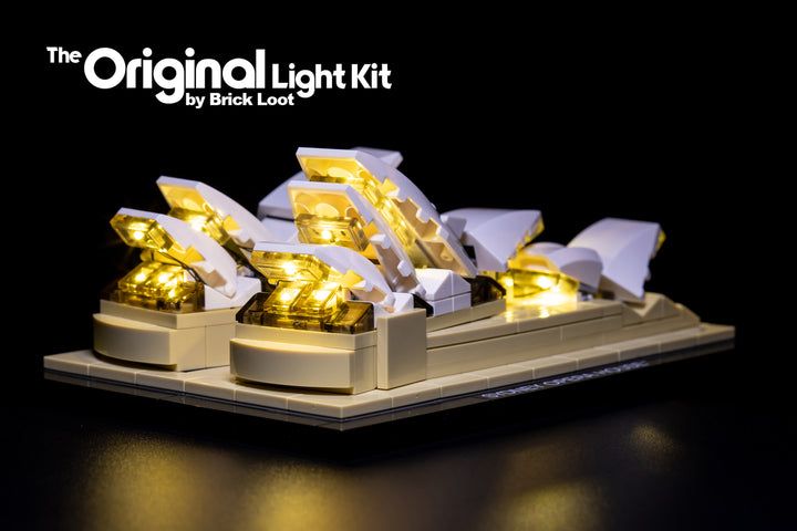 LEGO Architecture Sydney Opera House set 21012, illuminated with the Brick Loot LED Light Kit.