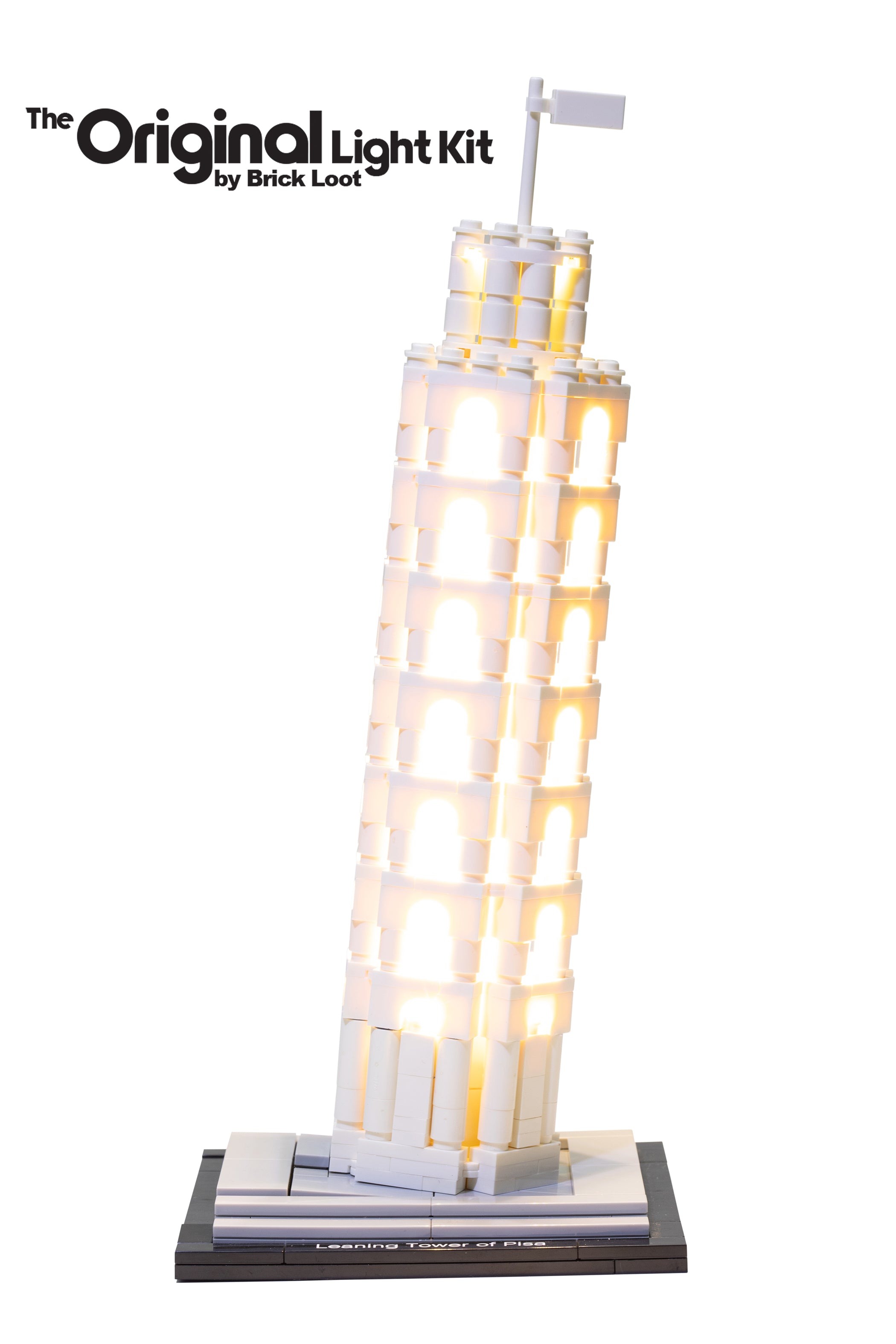 LEGO Architecture Leaning Tower of Pisa set 21015, brilliantly illuminated with the custom Brick Loot LED Light Kit! 