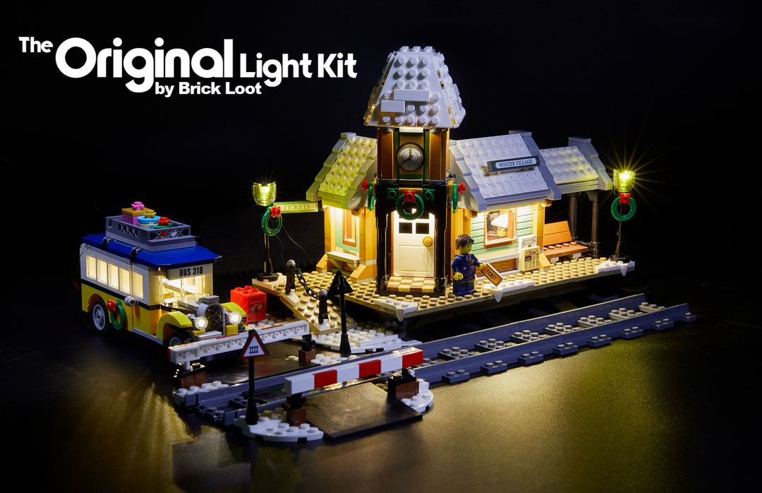 LEGO Winter Village Station set 10259, beautifully illuminiated with the custom Brick Loot LED Light kit!