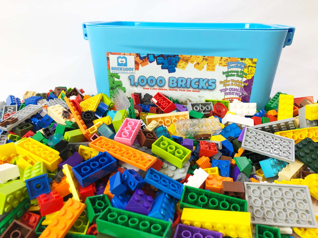 Brick Loot 1000 Pack of Bulk COMPATIBLE Bricks with storage bin - Fits LEGO  and Other Major Brands