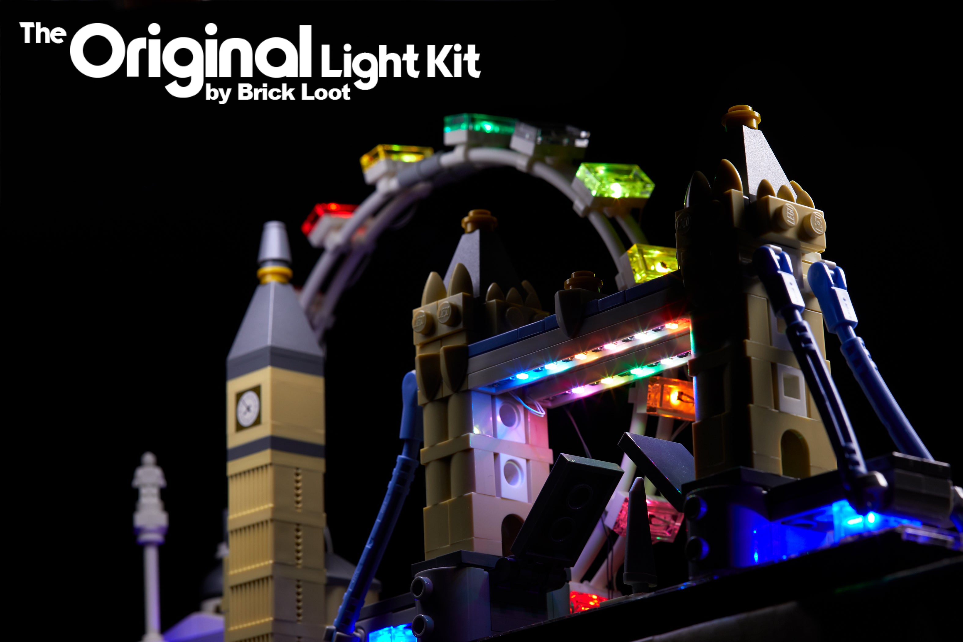 Close up of Brick Loot LED Light Kit for LEGO Architecture Skyline Collection London set 21034.