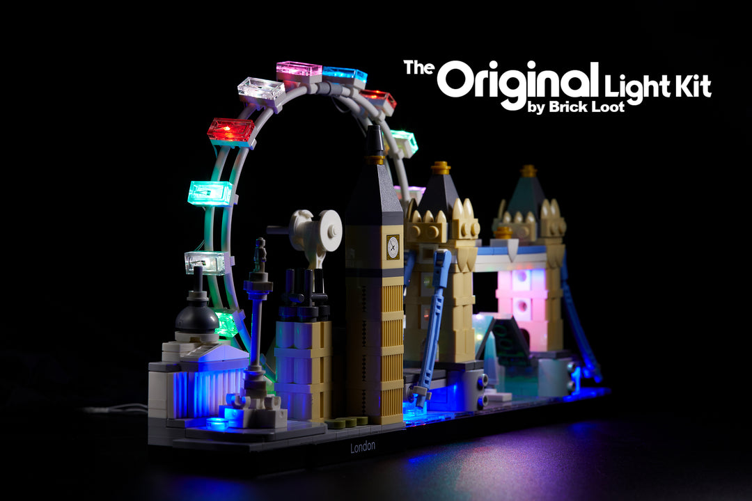Close up of Brick Loot LED Light Kit for LEGO Architecture Skyline Collection London set 21034.