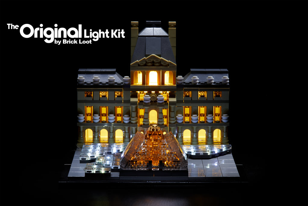 LEGO Architecture Louvre set 21024, beautifully illuminated with the custom Brick Loot LED Light kit!