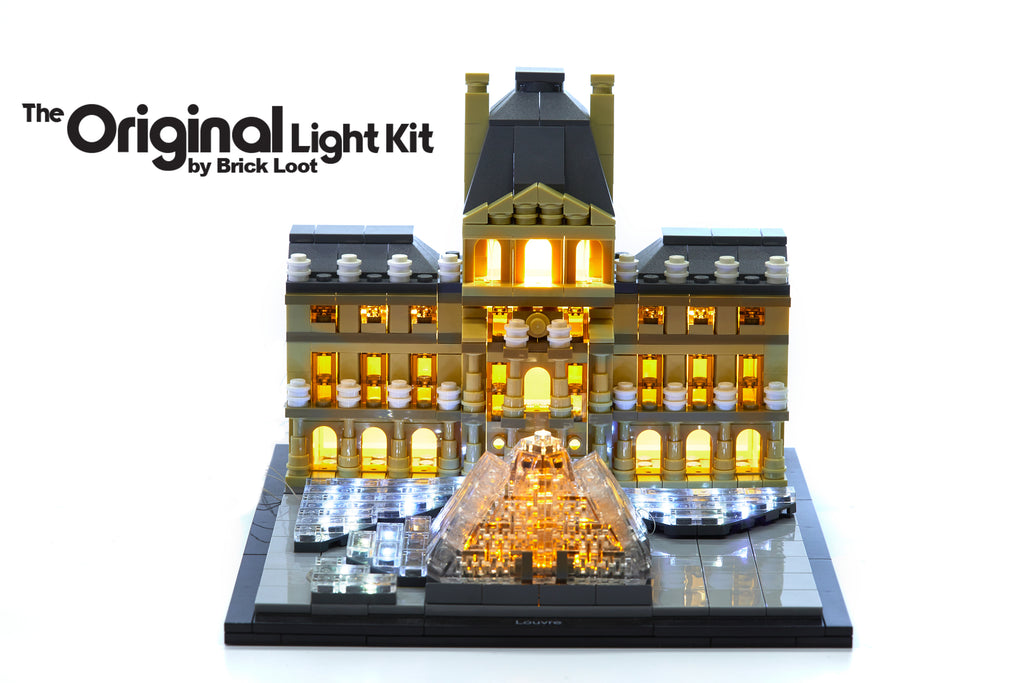 LEGO Architecture Louvre set 21024, beautifully illuminated with the custom Brick Loot LED Light kit! Brilliant during hte day and at night!