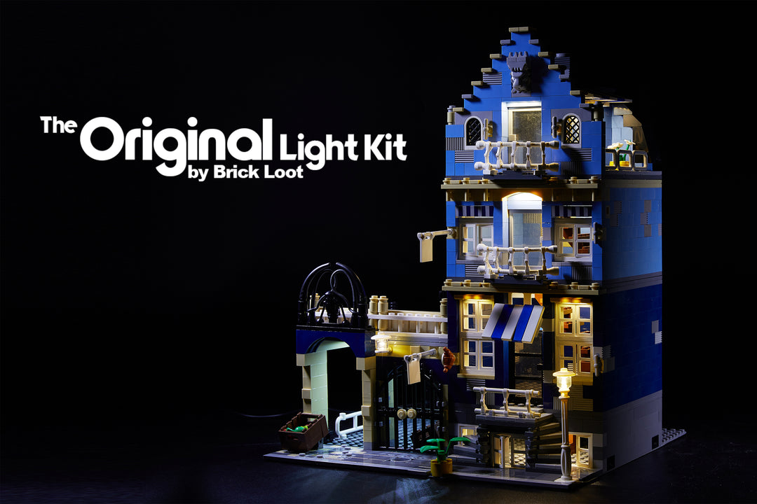 LEGO Market Street set 10190 illuminated with the Brick Loot Light kit with 71 LEDs! 